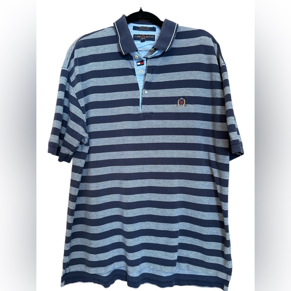 Tommy Hilfiger Golf Navy and Light Blue Striped Polo